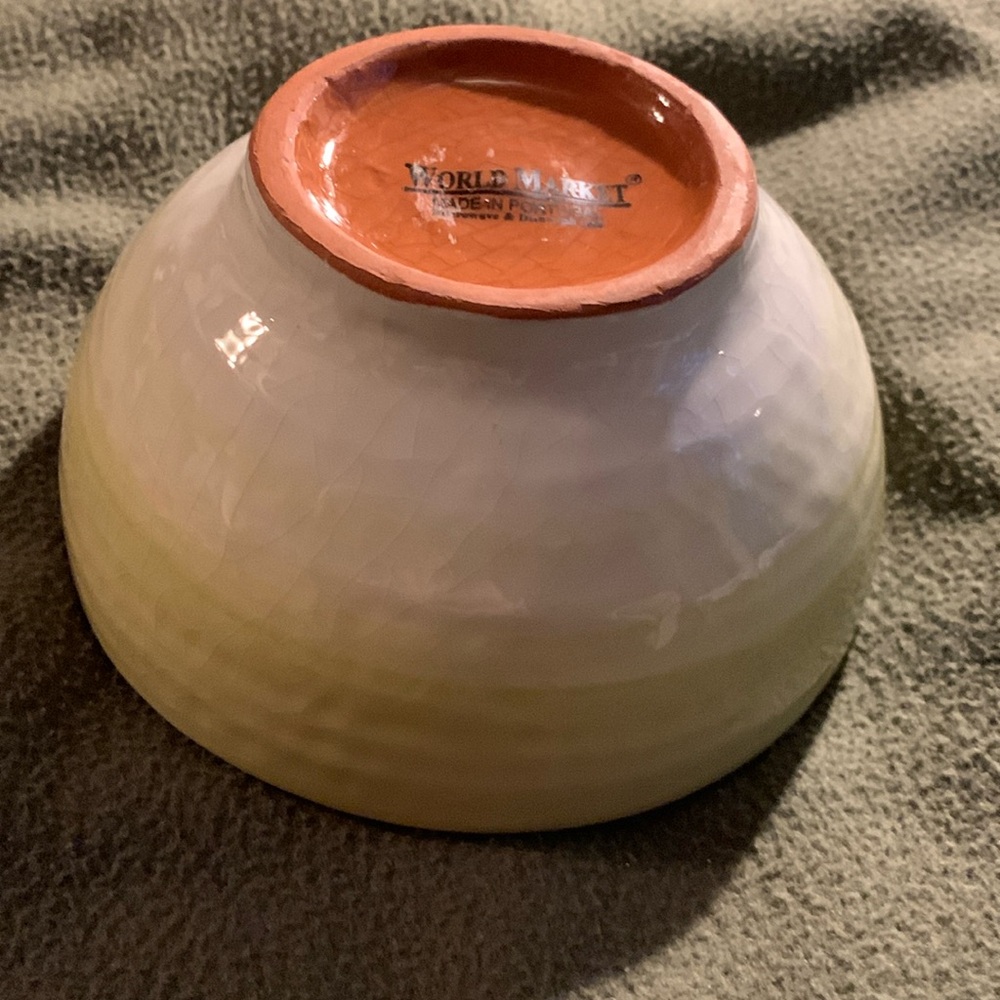 NWOT World Market green and white ceramic bowl.  Approximately 6” x 3” x 2 1/4”
